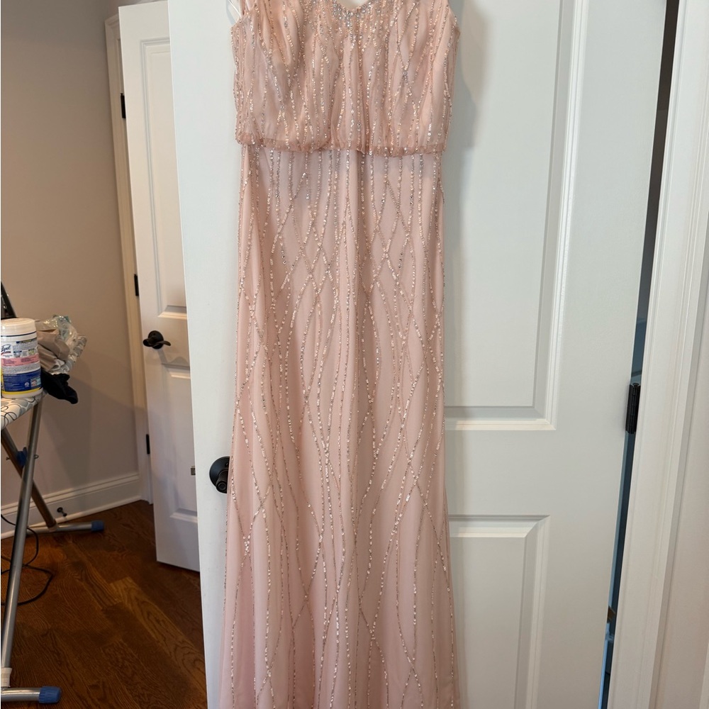 Chic Pink Beaded Bridesmaid Dress